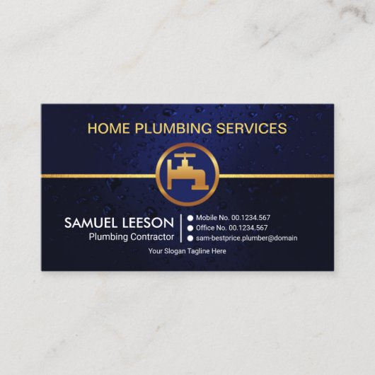 すべての青い水滴金ゴールド給水栓 名刺 (正面)