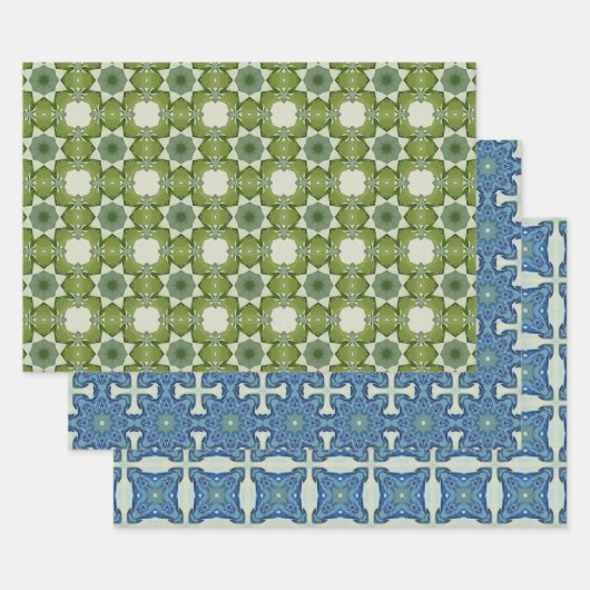 すべての青のシームレスな民族パターンセット3 ラッピングペーパーシート (セット)