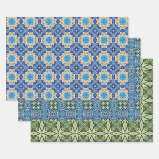 すべての青のシームレスな民族パターンセット6 ラッピングペーパーシート (セット)