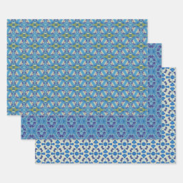 すべての青のシームレスな民族パターンセット7 ラッピングペーパーシート