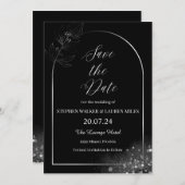 すべての黒いフローラは日付を結婚保存 招待状 (正面/裏面)