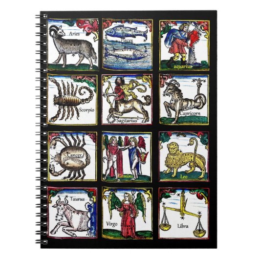 すべての12〔占星術の〕十二宮図シンボルや象徴誕生日星占い記号 ノートブック (正面)
