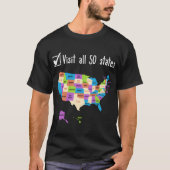 すべての50州のアメリカ地図の旅行を訪れた Tシャツ (正面)