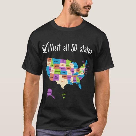 すべての50州のアメリカ地図の旅行を訪れた Tシャツ (正面)