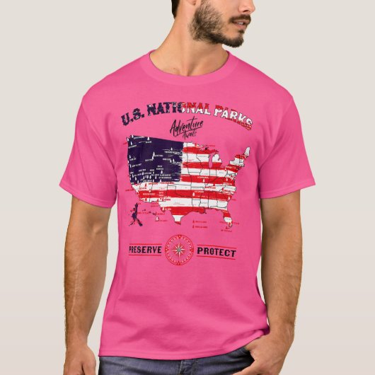 すべての63国立公園の地図 – ヴィンテージアメリカンヒキン Tシャツ (正面)