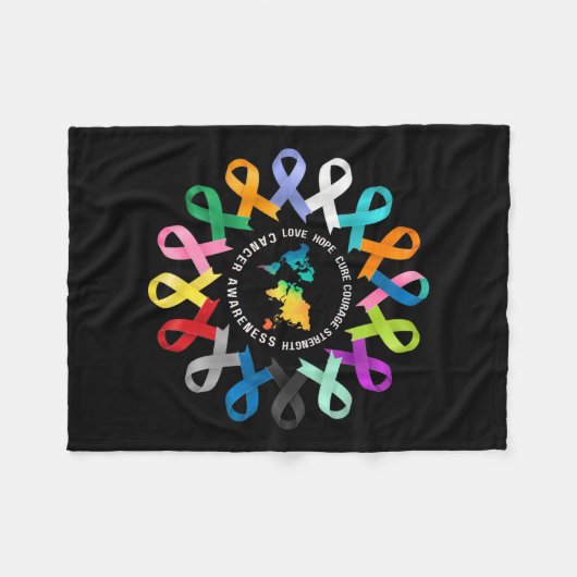 すべてのCancer S認識度ががんリボンのサポートと闘う フリースブランケット (正面(横))