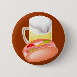 すべてのfixinが付いているパンそしてビールのホットドッグ 缶バッジ