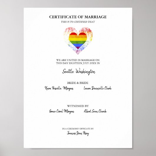 すべてのLGBTの結婚証明書プライドレインボーハート ポスター (正面)