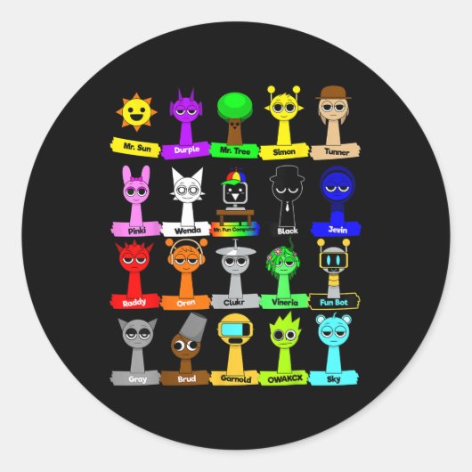 すべてのSprunkiトイズボーイズガールズ誕生日デコレーションSi ラウンドシール (正面)