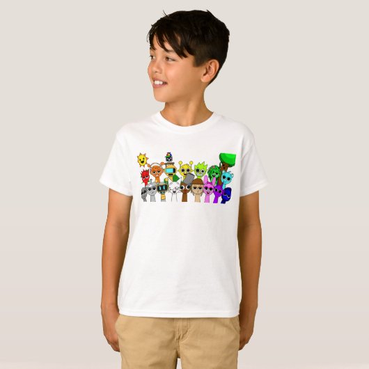 すべてのSprunki楽しみ サイモン オレン ファンボット ピンキー ウェンダ Tシャツ (正面フル)