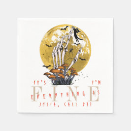 すべては問題なし ハロウィーン スケルトン 黒猫 スタンダードカクテルナプキン