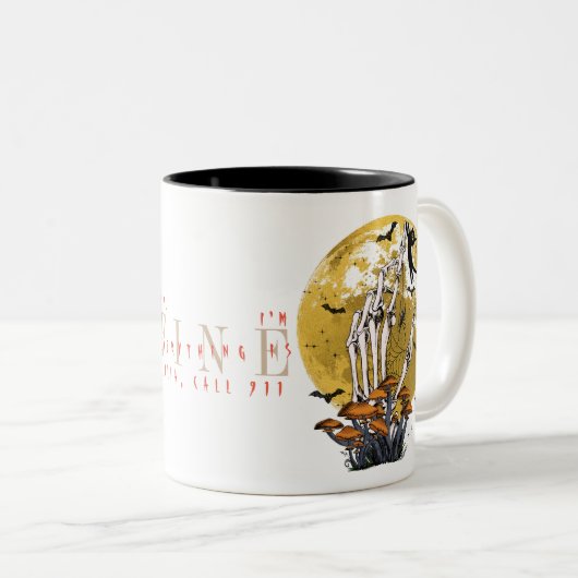 すべては問題なし ハロウィーン スケルトン 黒猫 ツートーンマグカップ (正面右)