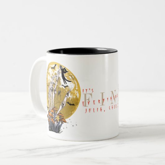 すべては問題なし ハロウィーン スケルトン 黒猫 ツートーンマグカップ (正面左)