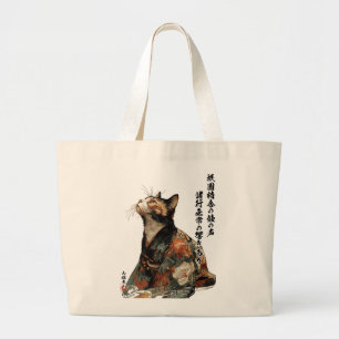 "すべては変わる" 和風の着物姿の猫のアート ラージトートバッグ