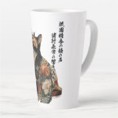 "すべては変わる" 日本の着物姿の猫アート カフェラテマグ (右アングル)
