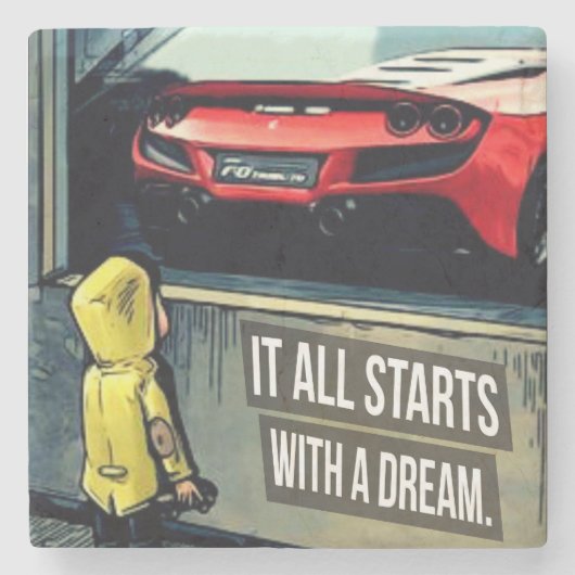 すべては夢の引用文から始まやる気を起こさせるる ストーンコースター (正面)