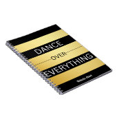 「すべてを越えて踊る」ブラック&金ゴールド ストライプの ノートブック (右側)