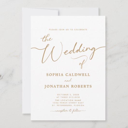 すべてエレガントの金ゴールド書結婚 招待状 (正面)