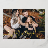 すべてエレガントは明るいスクリプトのクリスマス写真 箔シーズンカード (正面)