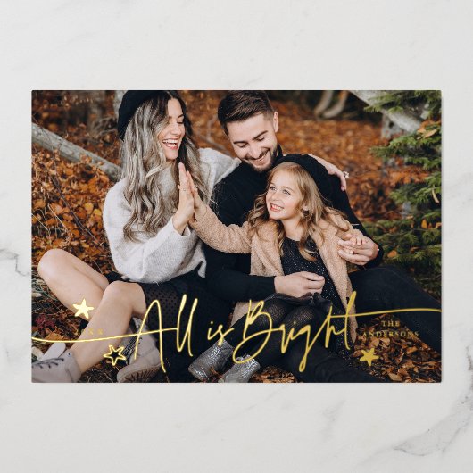 すべてエレガントは明るいスクリプトのクリスマス写真 箔シーズンカード (正面)