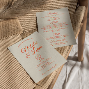 すべてカラフルを片手に描いたレトロ結婚 招待状