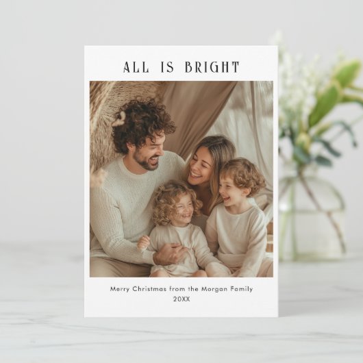 すべてシンプルは明るいクリスマス家族の子供の写真 シーズンカード (スタンド正面)