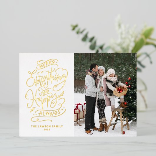 すべてメリーとHappy Alwaysレタリング写真 箔シーズンカード (立ち正面)