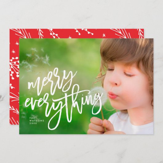 すべてメリーのフォトカー素晴らしドの白いスクリプト シーズンカード (正面/裏面)