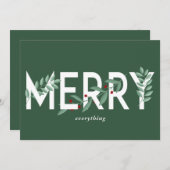 すべてメリーの緑のホリーベリーの葉 シーズンカード (正面/裏面)