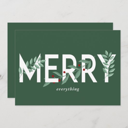 すべてメリーの緑のホリーベリーの葉 シーズンカード (正面/裏面)