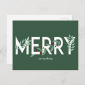 すべてメリーの緑のホリーベリーの葉 シーズンポストカード (正面/裏面)