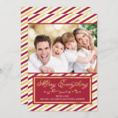 すべてメリーの赤と金ゴールドのストライプフォトカード シーズンカード (正面/裏面)