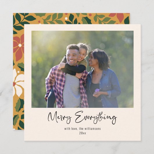 すべてメリーの黄色の緑の赤いフローラ写真 シーズンカード (正面/裏面)