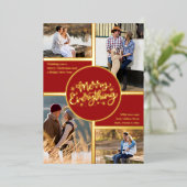 すべてメリーの4フォトコラージュ赤と金ゴールド 箔シーズンカード (立ち正面)