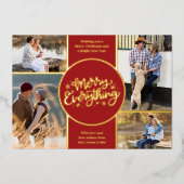 すべてメリーの4フォトコラージュ赤と金ゴールド 箔シーズンカード (正面)