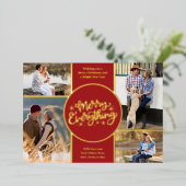 すべてメリーの4フォトコラージュ赤と金ゴールド 箔シーズンカード (立ち正面)