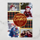 すべてメリーの4写真タータンチェック格子赤と金ゴールド 箔シーズンカード (正面)