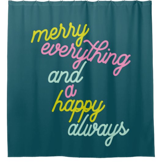 すべてメリーハッピー常時ミントティール(緑がかった色)ホリデイ シャワーカーテン (正面)
