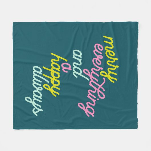 すべてメリーハッピー常時ミントティール(緑がかった色)ホリデイ フリースブランケット (正面(横))