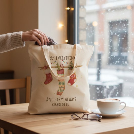 すべてメリー幸せな常にクリスマスストッキング トートバッグ