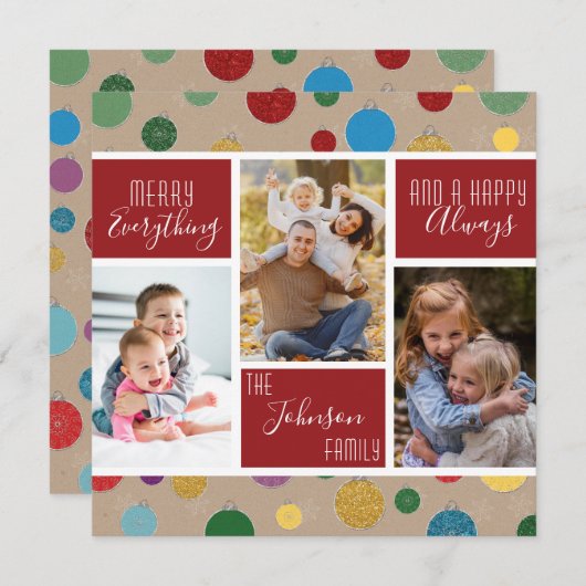 すべてメリー幸せ常に赤い写真コラージュ シーズンカード (正面/裏面)
