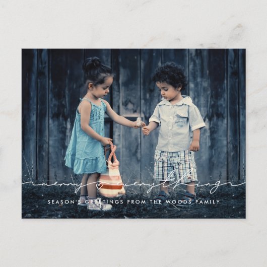 すべてメリー手書きスクリプトの休日の写真 ポストカード (正面)