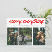 すべてメリー赤いスクリプト3フォトホリデー シーズンカード (スタンド正面)