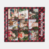 すべてメリー赤バッファロープレイド9写真コラージュ フリースブランケット (正面(横))