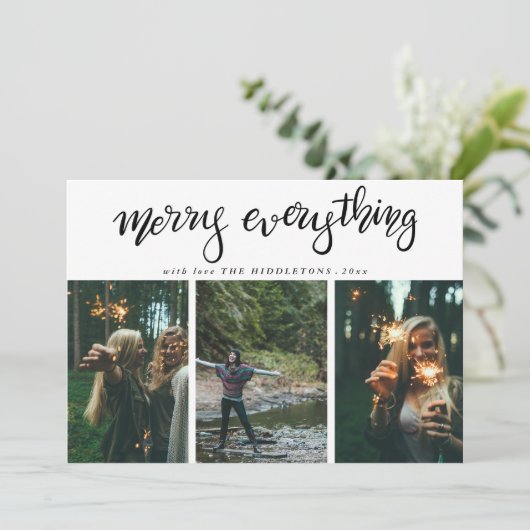 すべてメリー | スクリプト3枚のフォトホリデー シーズンカード (スタンド正面)