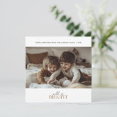 すべてモダンが明るいクリスマスの子供のおもしろい写真金ゴールド シーズンカード (スタンド正面)