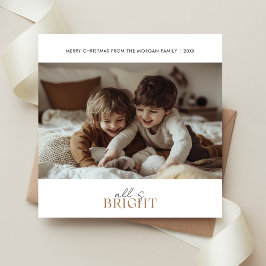 すべてモダンが明るいクリスマスの子供のおもしろい写真金ゴールド シーズンカード