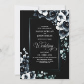 すべてモダンの白黒のフローラの結婚 招待状 (正面)