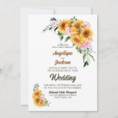 すべて一つのひまわりピンクのバラ結婚の 招待状 (正面)