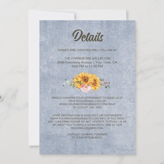 すべて一つのひまわりピンクのローズグレーアー結婚チ 招待状 (裏面)